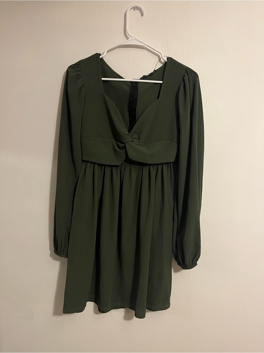 Green Long Sleeve Babydoll Mini Dress